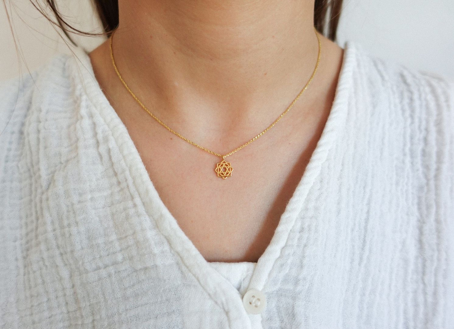 Herz Chakra Kette Silber vergoldet