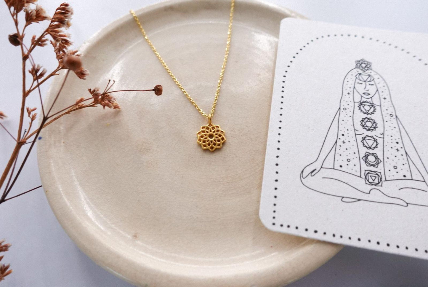 Kronen Chakra Kette Silber vergoldet