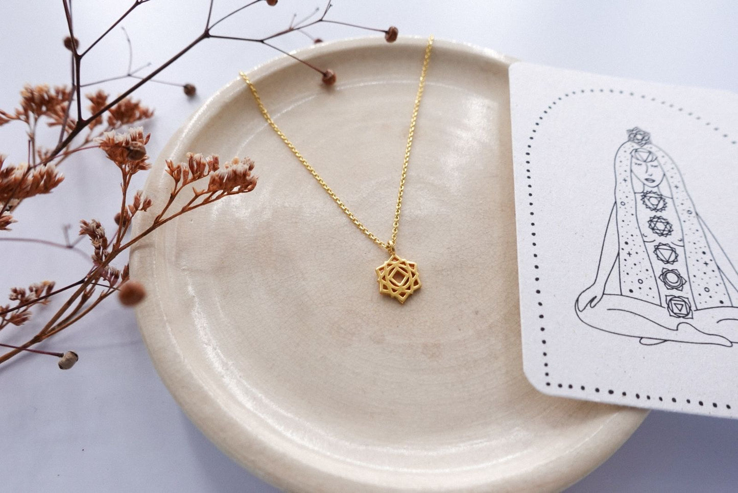 Wurzel Chakra Kette Silber vergoldet